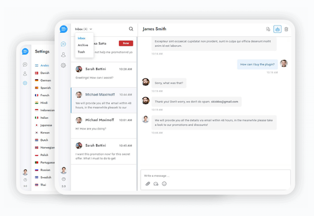 Solovera AI pannello admin chat multilingua intelligenza artificiale Italia - inbox conversazioni operatore e traduzione automatica