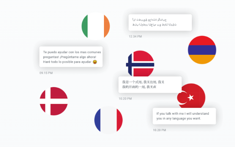 Solovera AI chatbot multilingua intelligenza artificiale Italia - assistente virtuale in più lingue con bandiere internazionali