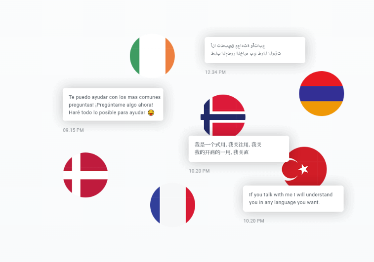 Solovera AI chatbot multilingua intelligenza artificiale Italia - assistente virtuale in più lingue con bandiere internazionali